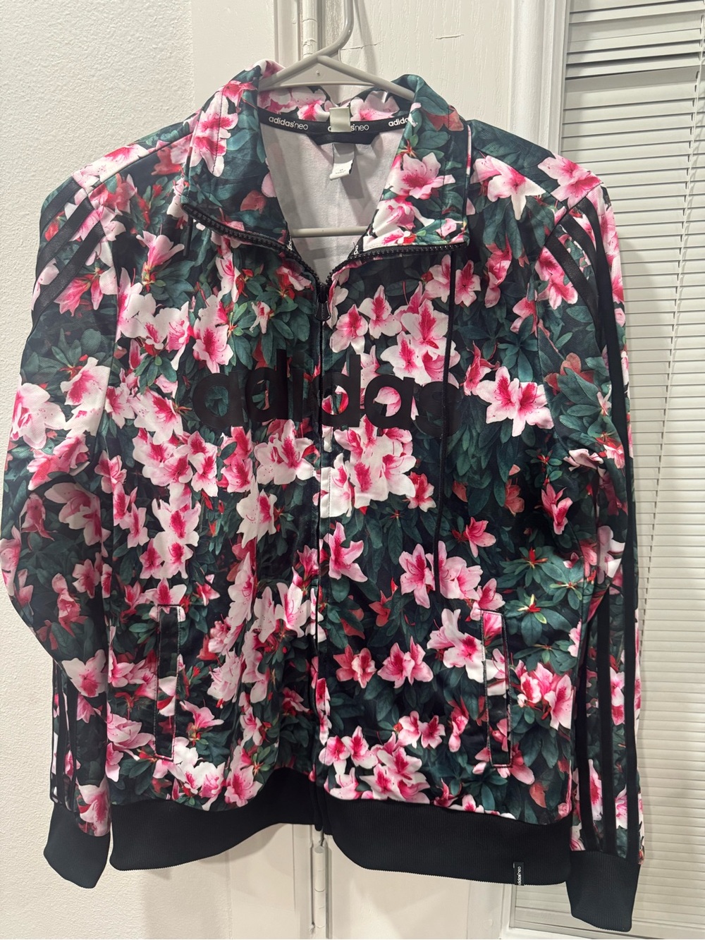 Adidas Floral Zip Track Jacket — Pink, Green & Black